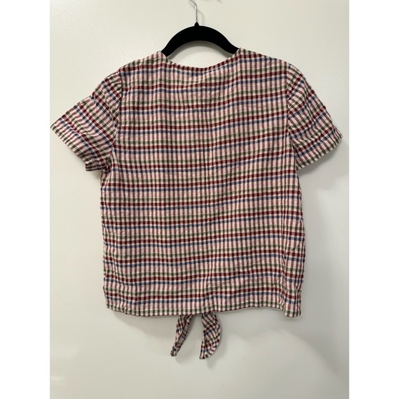 Madewell NWT XXS Boxy V Neck Short Sleeve Tie Front Cotton Mini Plaid Top - Picture 4 of 7